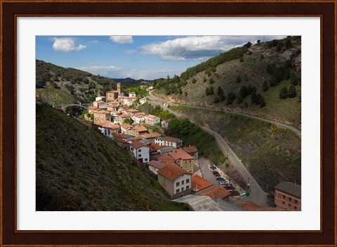 Framed Ortigosa village, Sierra de Camero Nuevo Mountains, La Rioja, Spain Print