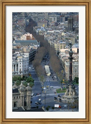 Framed Christopher Columbus Statue on La Rambla, Barcelona, Spain Print