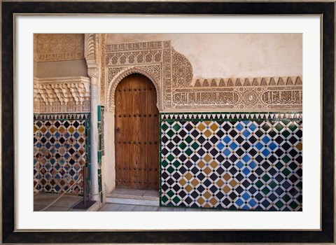 Framed Spain, Andalusia, Alhambra Ornate door and tile of Nazrid Palace Print