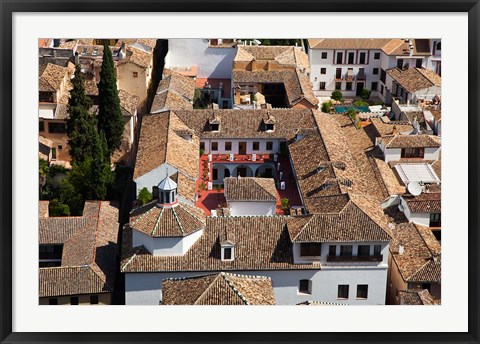 Framed Rooftops of the town of Granada seen from the Alhambra, Spain Print