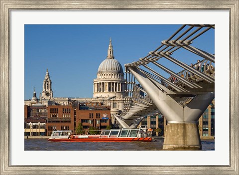 Framed Millennium Bridge, St Pauls Cathedral, London, England Print