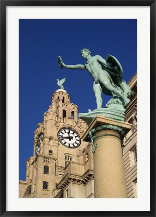 Framed Liver Building and Statue, Liverpool, Merseyside, England Print