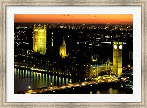 Framed Big Ben and the Houses of Parliament at Dusk, London, England Print