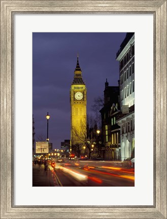 Framed Big Ben at night with traffic, London, England Print