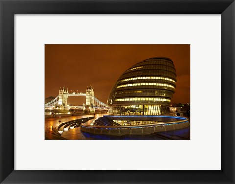 Framed Tower Bridge, City Hall, London, England Print