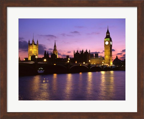 Framed Big Ben, Houses of Parliament and the River Thames at Dusk, London, England Print