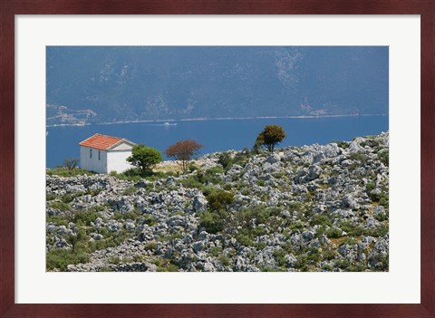 Framed Agia Sofia Church and Ithaki Landscape, Karia, Kefalonia, Ionian Islands, Greece Print