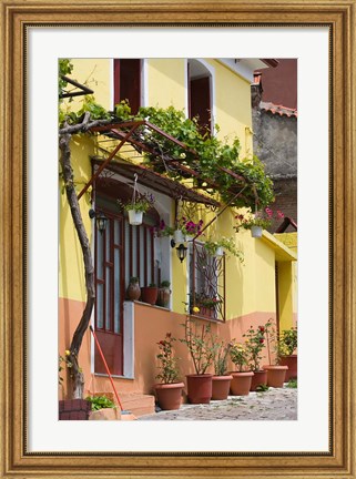 Framed Yellow House, Agiasos, Lesvos, Mytilini, Aegean Islands, Greece Print