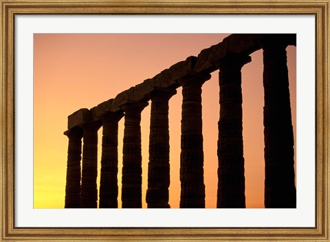 Framed Temple of Poseidon Columns at Sunset, Cape Sounion, Attica, Greece Print