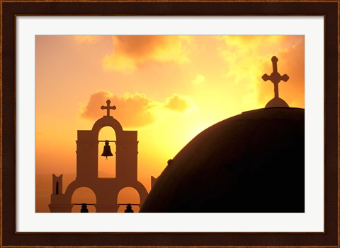 Framed Kimisis Theotokov Church at Sunset, Thira, Santorini, Cyclades Islands, Greece Print
