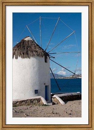 Framed Greece, Cyclades, Mykonos, Hora Historic Cycladic style Windmill Print