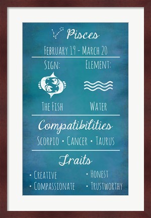 Framed Pisces Zodiac Sign Print