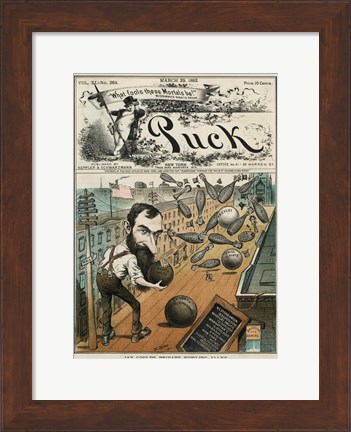 Framed Puck Magazine Jay Gould&#39;s Private Bowling Alley Print