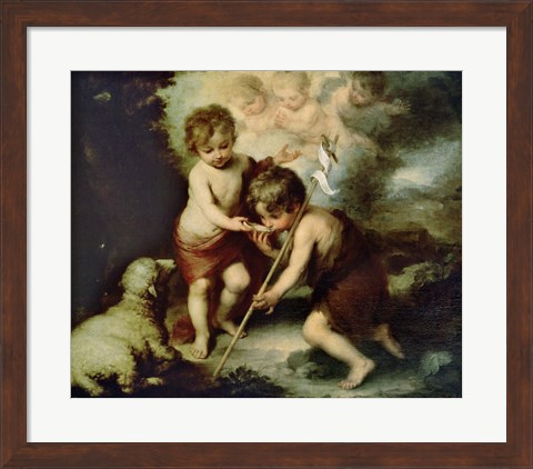 Framed Holy Children with a Shell Print