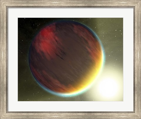 Framed cloudy Jupiter-like planet that orbits very close to its fiery hot star Print