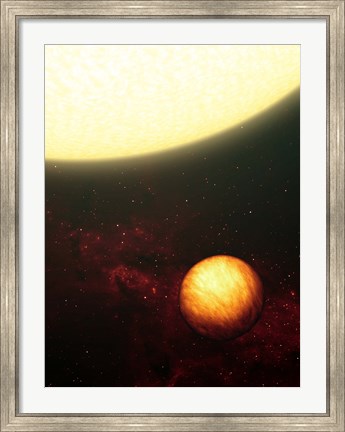Framed Jupiter-like planet soaking up the scorching rays of its nearby sun Print