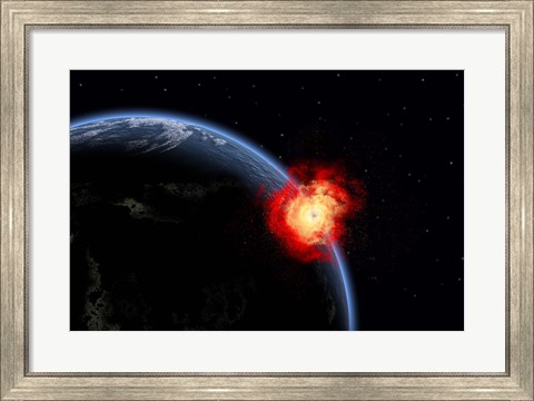 Framed Explosion on Earth&#39;s surface from a colliding Asteroid Impact Print