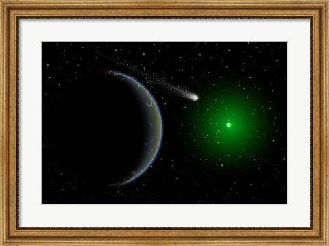 Framed Comet passing a distant Alien World Print