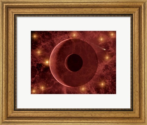 Framed Comet passing through a Nebulous Star Cluster Print