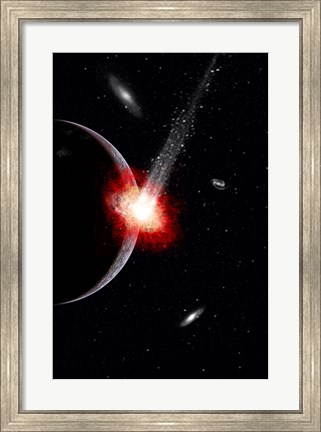 Framed Comet hitting an Alien Planet Print