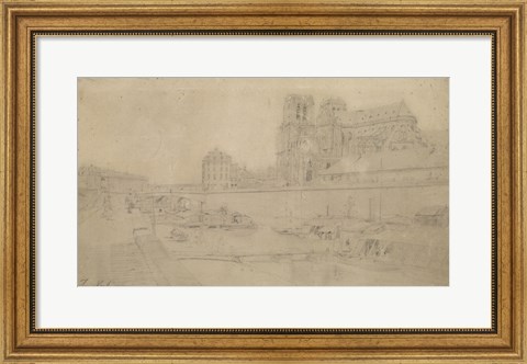 Framed Notre-Dame View Of The Docks In The South, 19th Century Print