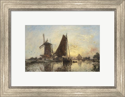 Framed Boats Near The Windmill, Holland, 1868 Print