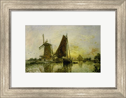Framed Boats Near Mills In Holland, 1868 Print