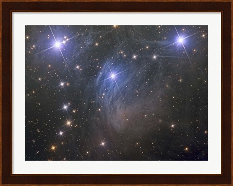 Framed Messier 45, the Pleiades, an open star cluster in the Taurus Constellation Print