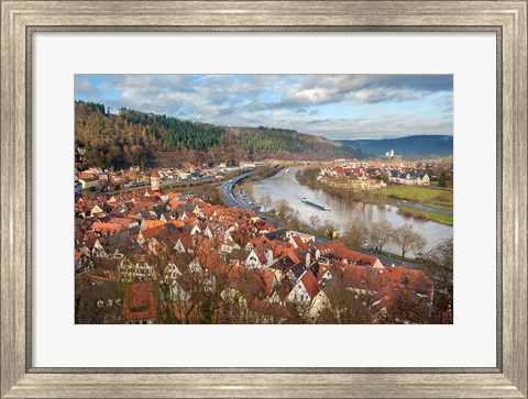 Framed View of Main River and Wertheim, Germany in winter Print