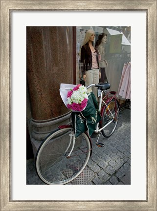 Framed Bicycle Parked in Copenhagen, Denmark Print