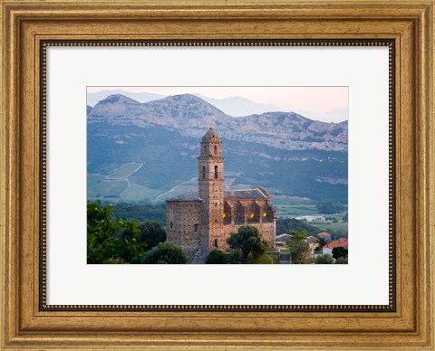 Framed Church in Village of Patrimonio, Corsica, France Print