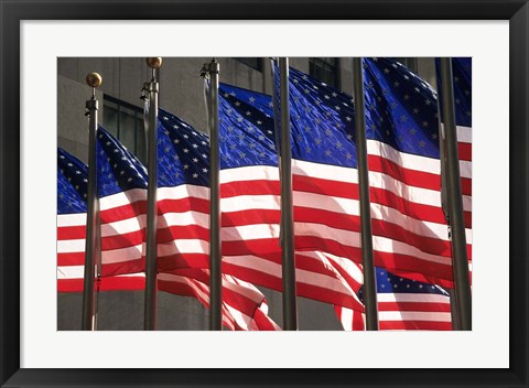 Framed US Flags in Rockefeller Plaza, New York Print