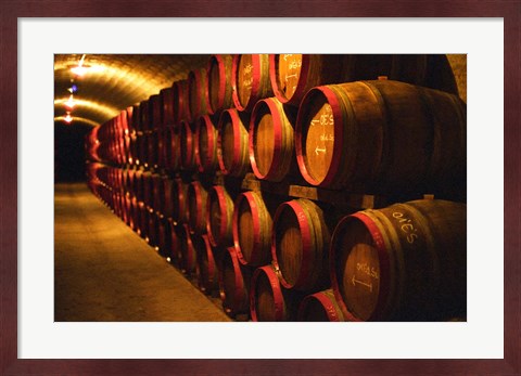 Framed Barrels of Tokaj Wine in Disznoko Cellars, Hungary Print