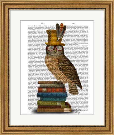 Framed Owl On Books Print