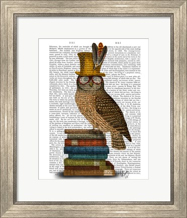 Framed Owl On Books Print