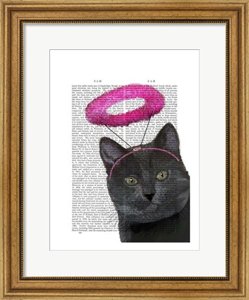 Framed Black Cat With Pink Angel Halo Print