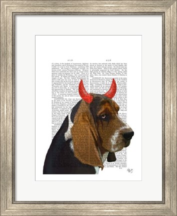 Framed Basset Hound and Devil Horns Print