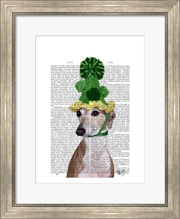 Framed Greyhound in Green Knitted Hat Print