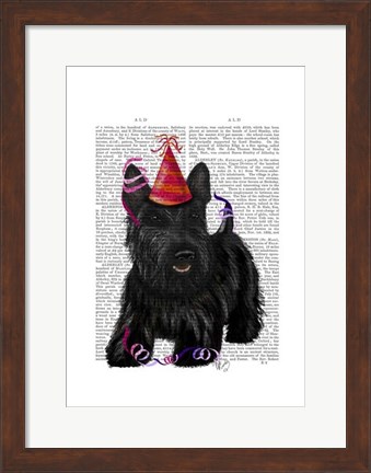 Framed Scottish Terrier and Party Hat Print
