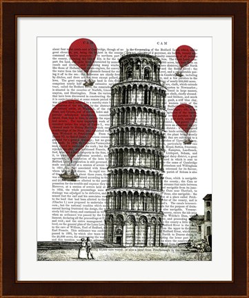 Framed Tower of Pisa and Red Hot Air Balloons Print