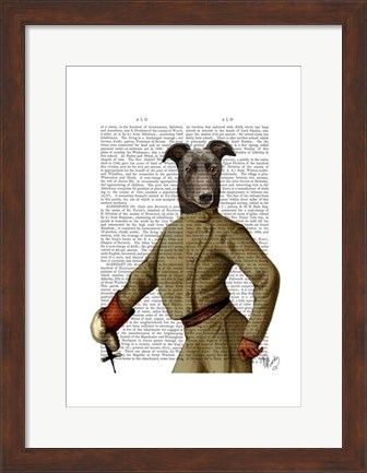Framed Greyhound Fencer Dark Portrait Print