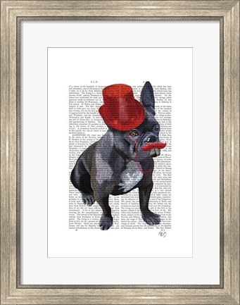 Framed French Bulldog With Red Top Hat and Moustache Print