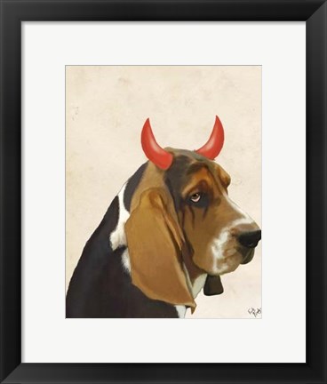 Framed Little Devil Basset Hound Print