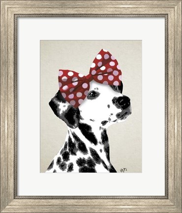 Framed Dalmatian With Red Bow Print