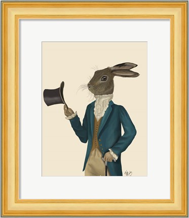 Framed Hare In Turquoise Coat Print