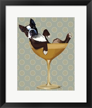 Framed Boston Terrier in Cocktail Glass Print