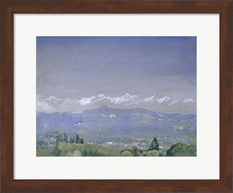Framed Mountain Landscape with a Village in the Foreground Print