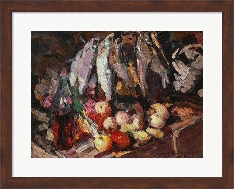 Framed Still Life with Fish, Wine, and Fruit Print
