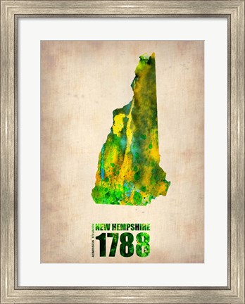 Framed New Hampshire Watercolor Map Print