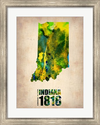 Framed Indiana Watercolor Map Print
